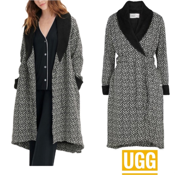 NWT UGG WOMEN'S DUFFIELD II LEOPARD BLACK GRAY ROBE L